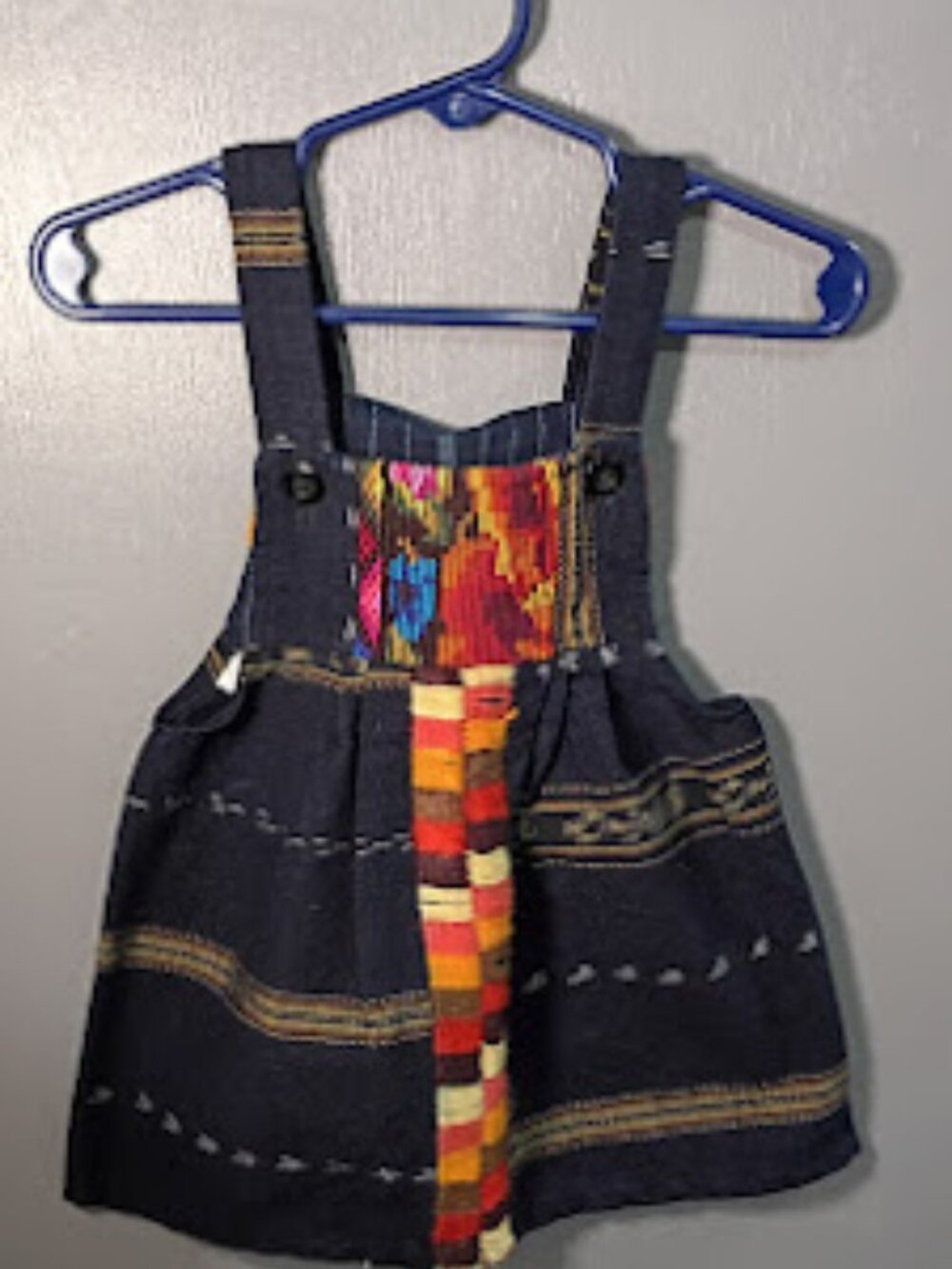Guatemalan Handwoven Embroidered Pinafore Jumper Dress Talla 1 / 12M
